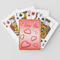 I Love You with Hearts Pink Background Poker Cards