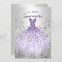 Silver Purple Sparkle Dress Quincea&#241;era Quince Invitation