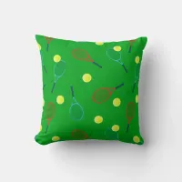 ... Rackets and Balls Pattern on Green Throw Pillow