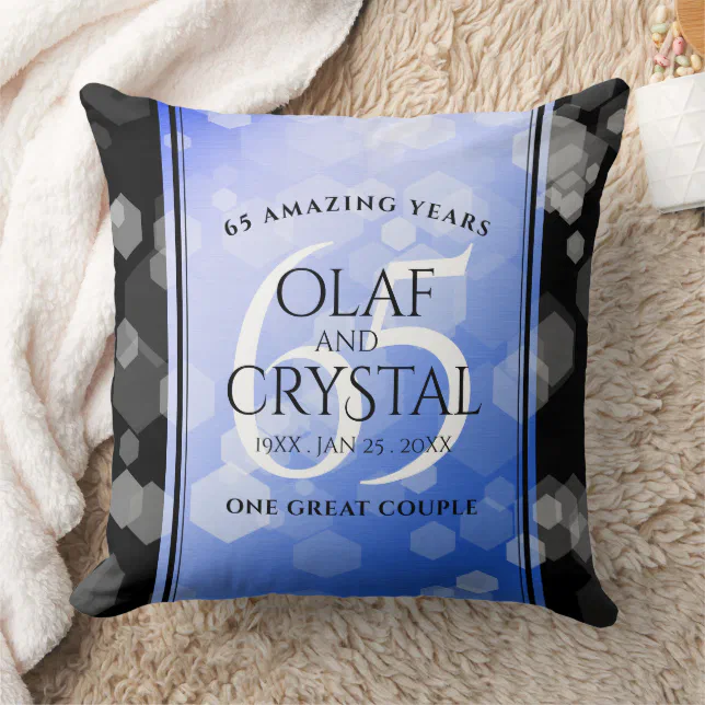 Elegant 65th Blue Sapphire Wedding Anniversary Throw Pillow