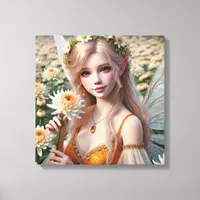 Beautiful November Fairy in Chrysanthemums Canvas Print