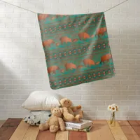 Southwest Cute Javelina Family Copper Teal Baby Blanket