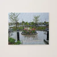 Tulip Patch and Benches in the Rain Jigsaw Puzzle