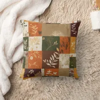 Vibrant patchwork of autumn leaves and nature throw pillow