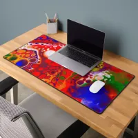 Pour Painting Style Fluid Art Red and Blue Desk Mat