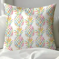 Rainbow Watercolor Pineapple Tropical Pattern Throw Pillow