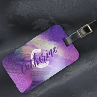 Abstract Glittering Neon Magenta Name & Initial  Luggage Tag