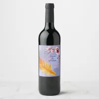 Quirky Flame Orange Feather with Pastel Flowers  Wine Label