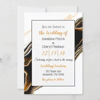 Black, Gold and White Marble Fluid Art Wedding  Invitation