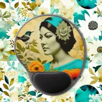 Beautiful Vintage Woman with Bird and Flowers Gel Mouse Pad