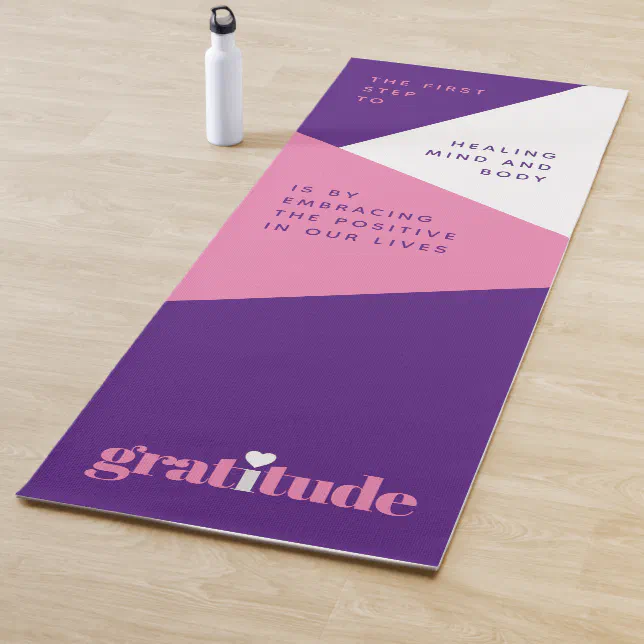 Bold Heart Purple Pink Gratitude Affirmations Yoga Mat