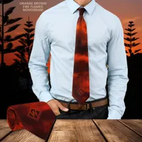 Fire Flamed Orange Brown Modern Monogram Neck Tie