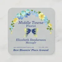 Yellow Buttercups and Blue Iris  Square Business Card