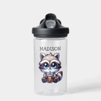 Cute Kawaii Raccoon with Bubble Tea Personalized Water Bottle