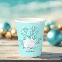 Coastal Seas & Greetings Christmas Beach Aqua Blue Paper Cups