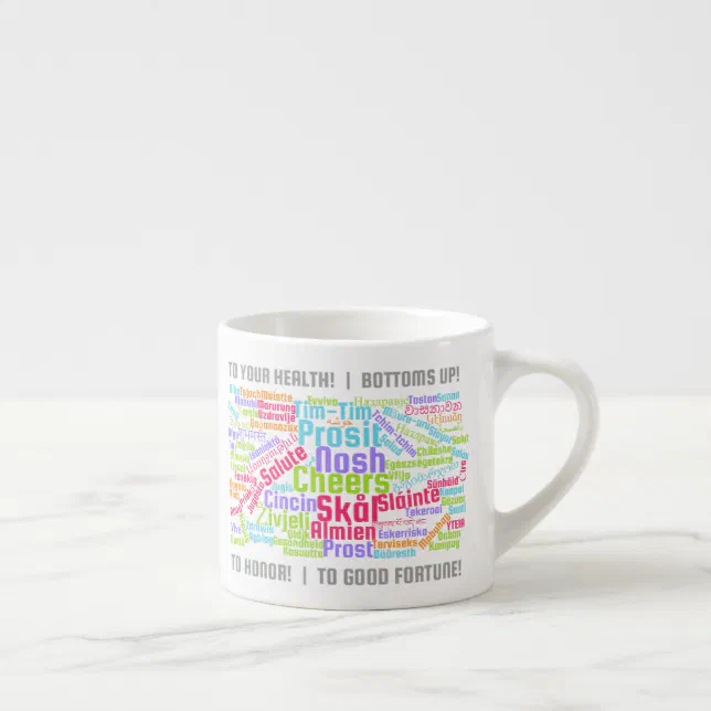 Colorful Word Art Cheers in Many Languages Espresso Cup