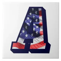 American Flag Letter "A" Large Photo Ceramic Tile