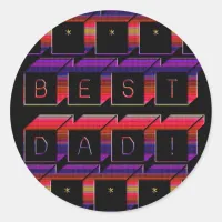 Best Dad Blocks Text Red & Purple Classic Round Sticker