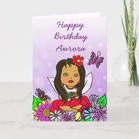 Whimsical Folk Art Fairy Girl Happy Birthday Card