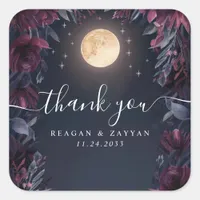 Midnight Garden Moon Wedding Thank You Square Sticker