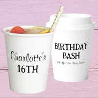 Happy Birthday | Sweet Sixteen Name Black & White Paper Cups