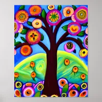 Whimsical Tree Folk Art Poster