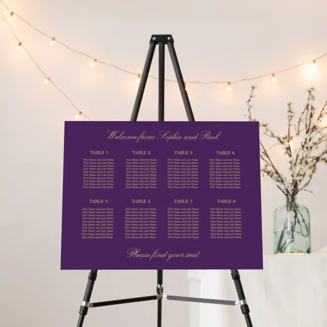 Purple Golden Beige 8 Table Seating Chart Foam Board