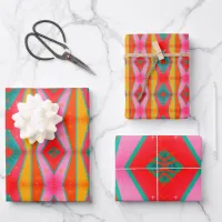 Mod Pop Diamond Pattern Pink Orange Blue Yellow Wrapping Paper Sheets