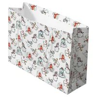 Christmas Snowman Pattern - Holiday White Large Gift Bag