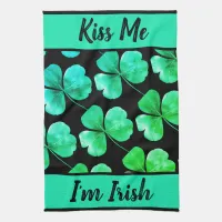 Irish Shamrock Funny Pun Green Blue Watercolor  Kitchen Towel