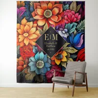 Personalized Watercolor Floral Fiesta Wedding Tapestry