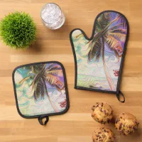 Abstract Rainbow Palm Tree Caribbean Vacation Oven Mitt & Pot Holder Set