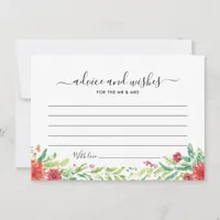 Blank Red Floral Wedding Guest Advice Wishes Card