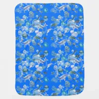 Under the Sea Blue Watercolor on blue | Baby Blanket