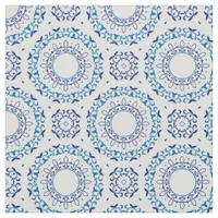 Blue Mediterranean Portuguese Azulejo Tile Pattern Fabric