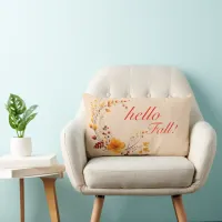 "hello Fall!" Orange Autumn Watercolor Lumbar Pillow