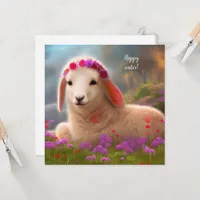 Cute easter lamb with flowers -  easter  card