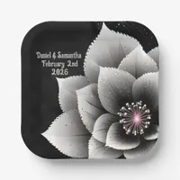 Timeless Elegance: Black & Silver Blossom Wedding  Paper Plates