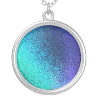 Shades in Blue Shiny Abstract Image Round Necklace