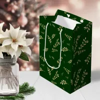 Elegant Gold Foil Botanical Forest Green Pattern Medium Gift Bag