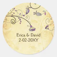 rustic vintage purple floral envelope stickers