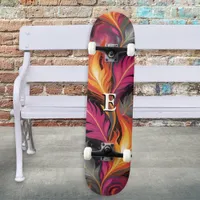 Vibrant Urban Street Art Feathered Flames Monogram Skateboard