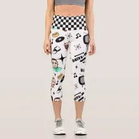 Retro Pop Art Style 1950s Style Graphics Capri Leggings