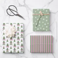Minimalist Christmas in Pink & Green Wrapping Paper Sheets