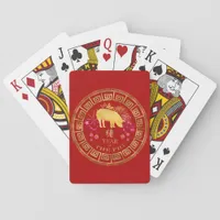 Chinese Zodiac Pig Red/Gold ID542 Poker Cards