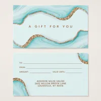 Gold Glitter Blue Marble Agate Modern Gift Card