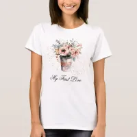 *~* Coffee to go my first love Roses Pink Flowers T-Shirt