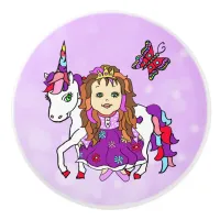 Purple Princess and Unicorn Ceramic Knob