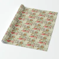 Pretty Vintage Girl Green Gift Wrap