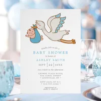 Flying Stork Boy Baby Shower  Invitation